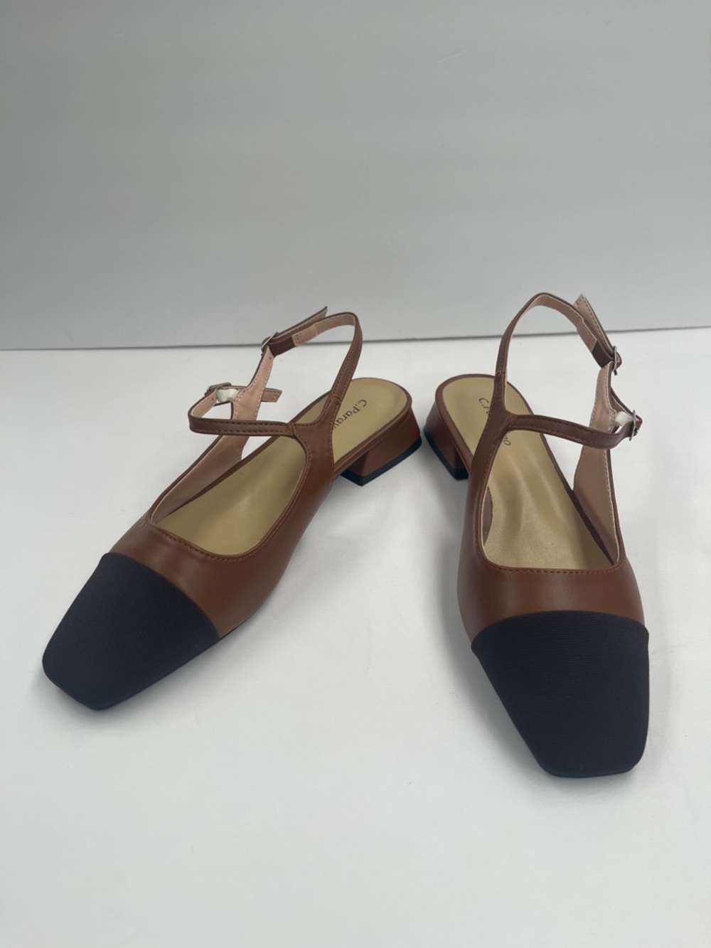 C. Paravano Brown and Black Square Toe Slingbacks Size 38